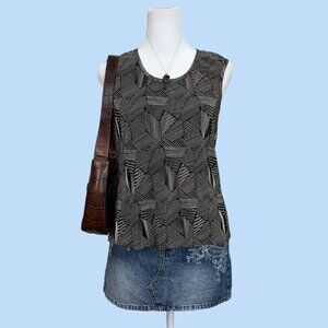 black and beige geometric vintage 90s ribbed sleeveless top